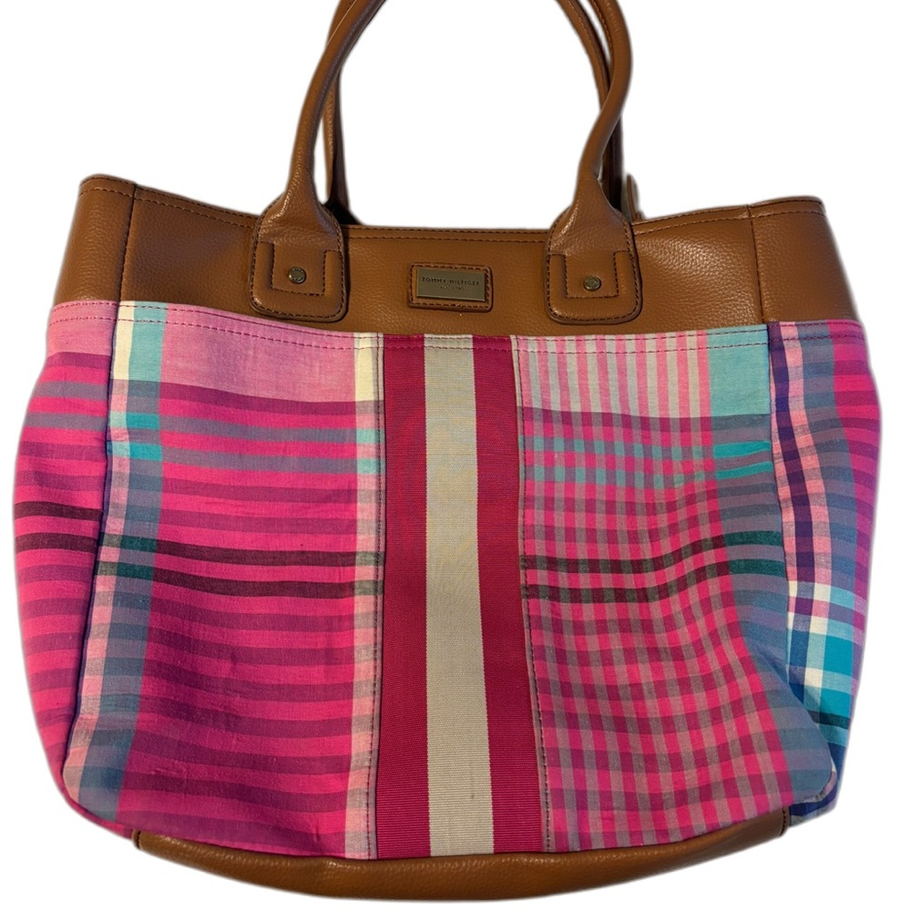 Tommy Hilfiger Pink and Brown Plaid Tote - Picture 3 of 9